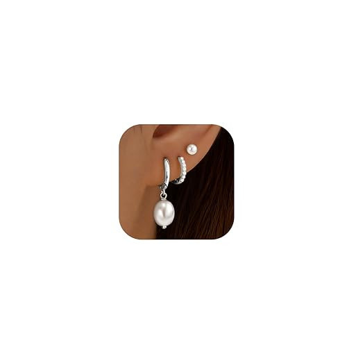 Pearl Drop Earrings for Women Trendy Dainty Summer Beach Silver Stud Earrngs Seashell Hypoallergenic Fake Pearl Nickel-free Jewelry Gifts | Amazon (US)