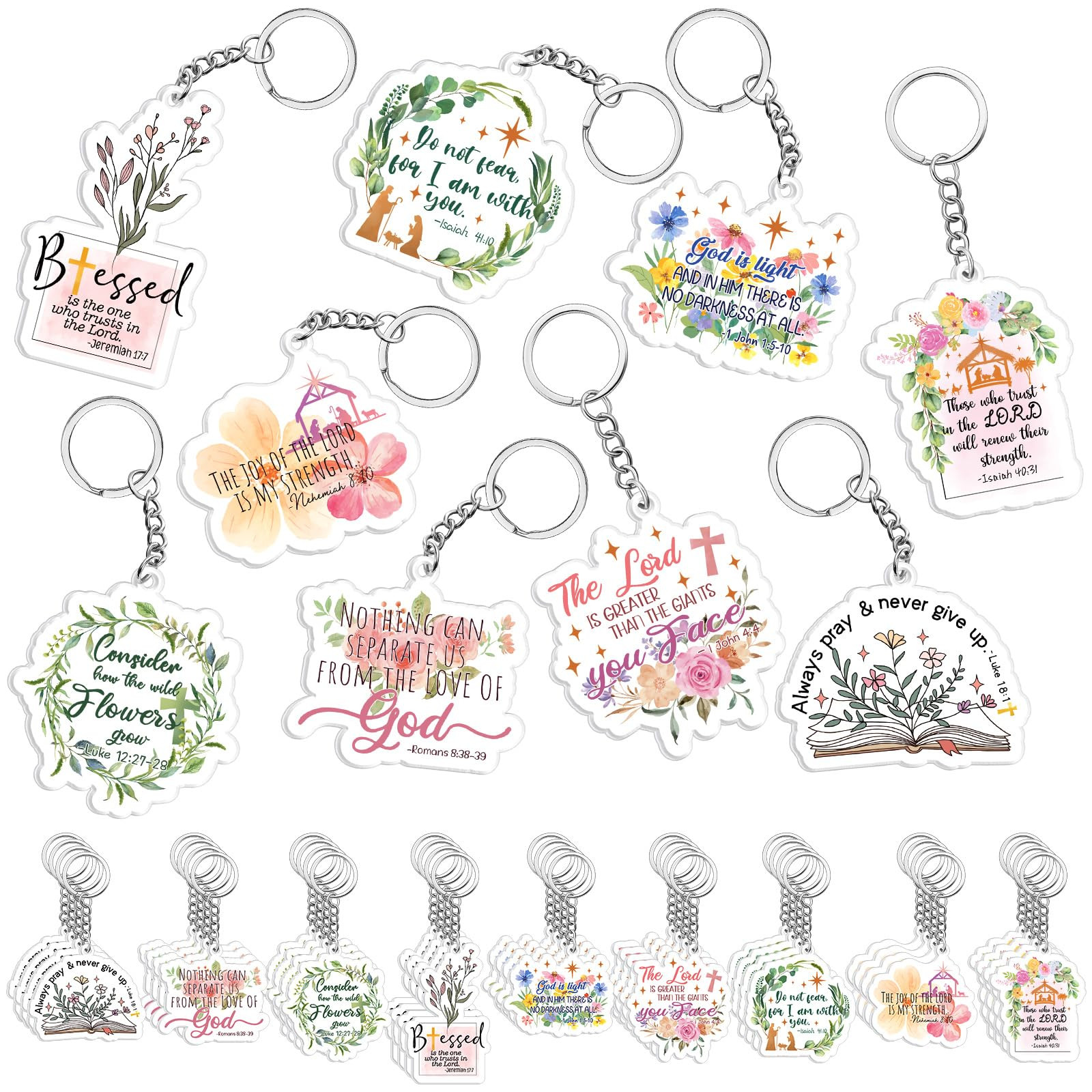 Henoyso 36 Pcs Christian Keychains Bulk Jesus Cross Bible Verse Key Chains for Women Mother's Day... | Amazon (US)