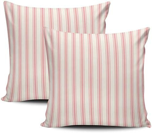 Amazon.com: Healbrighting Classic Ticking Stripe Pink and White Pillow Covers Square Home Decorat... | Amazon (US)