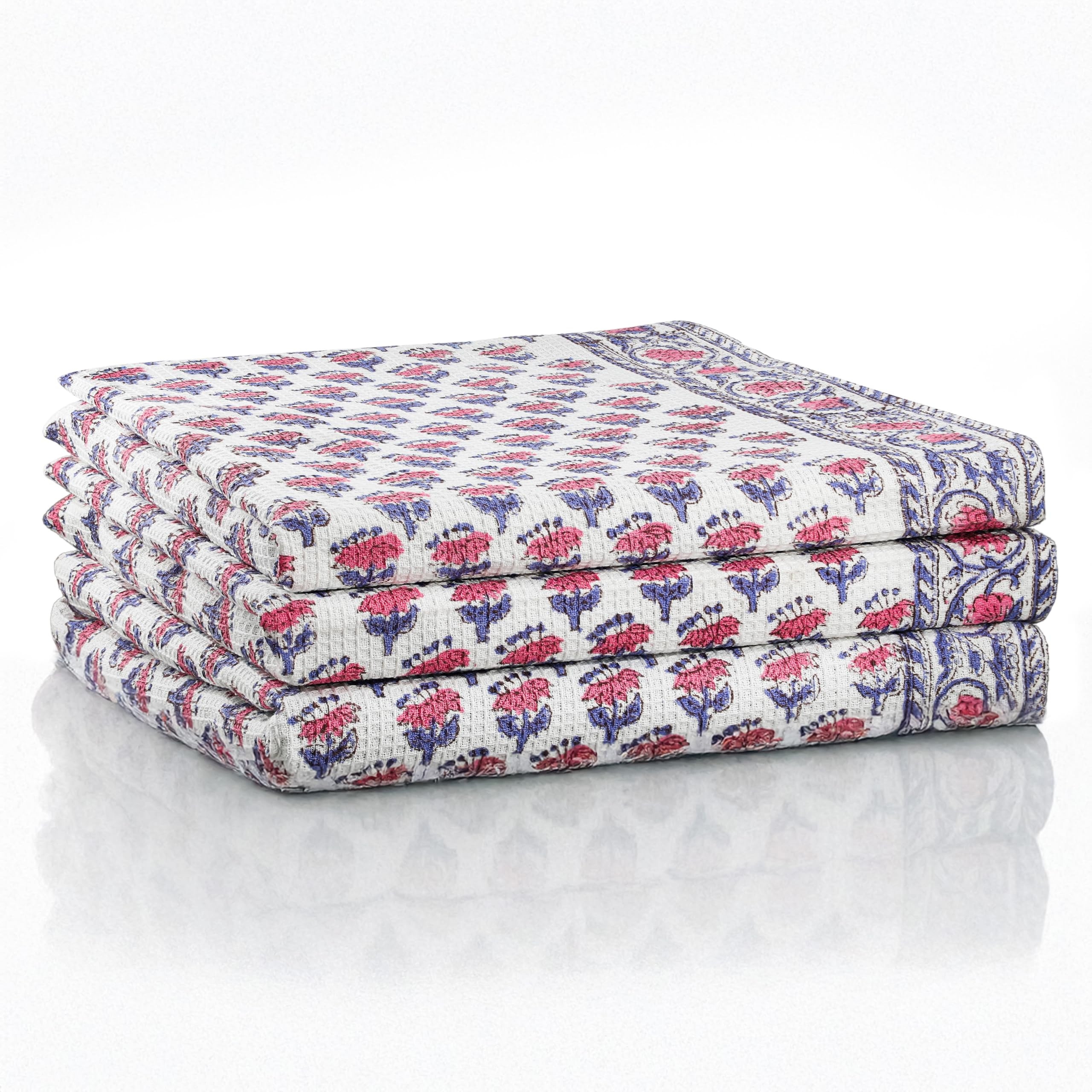 CPC Pink Sapphire Hand Block Print Waffle Kitchen Towel Set of 3-16 x28 Ultra Absorbent Quick Dry... | Amazon (US)