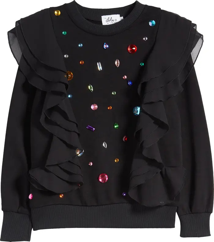 Kids' Rainbow Rhinestone Ruffle Sweatshirt | Nordstrom