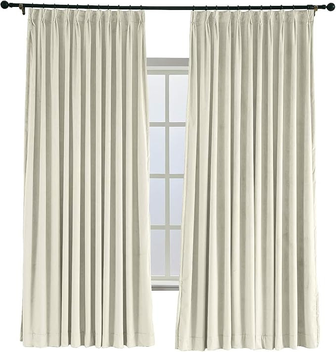 TWOPAGES 84 W x 84 L Pinch Pleat Curtain Room Darkening Velvet Curtain Drapery Panel for Traverse... | Amazon (US)