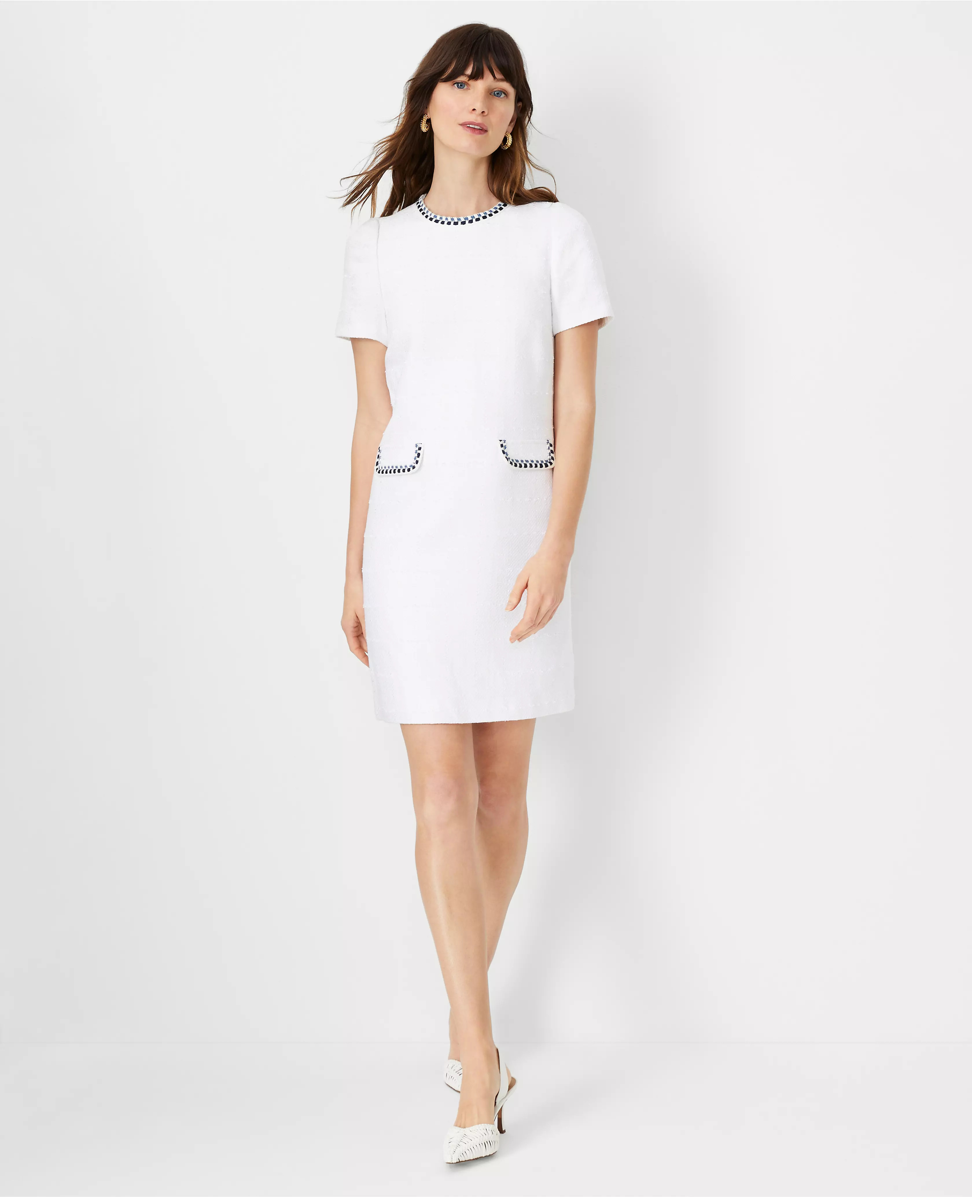 Trimmed Tweed Pocket Shift Dress | Ann Taylor (US)