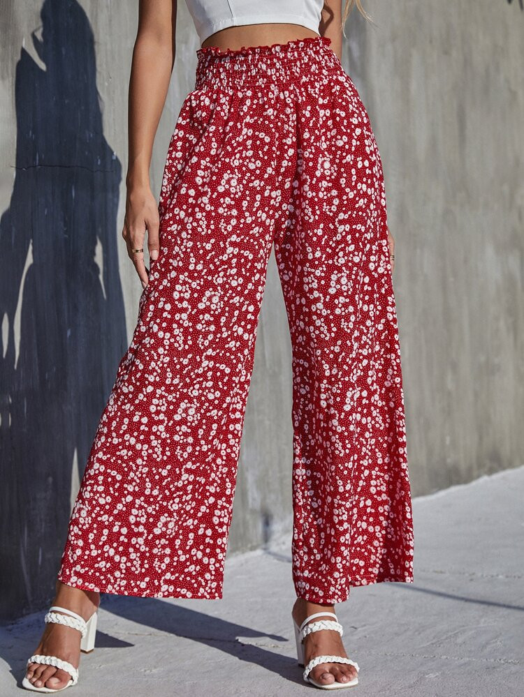 Ditsy Floral Paperbag Waist Wide Leg Pants | SHEIN