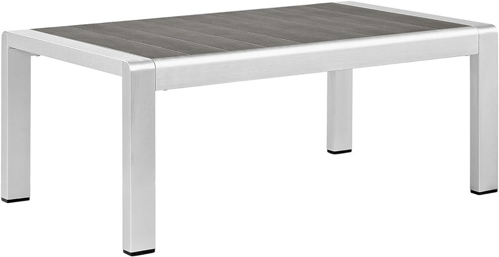 Modway Shore Aluminum Outdoor Patio Coffee Table in Silver Gray | Amazon (US)