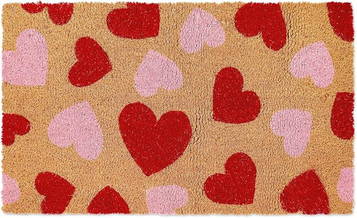 Valentine' s Day Door Mat Natural Coir Welcome Floor Mat Red Pink Love Heart Rectangle Entrance D... | Amazon (US)