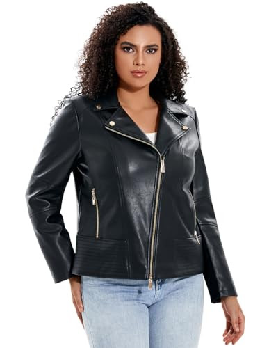 WYOYW Plus Size Leather Jacket For Women Motorcycle Biker Outwear Pu Zipper Moto Coat Black 1X | Amazon (US)