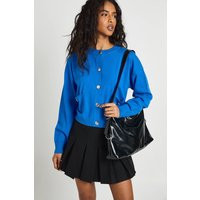 boohoo Women's Rib Knit Button Cardigan in Blue | Size: Medium | Polyurethane | boohoo (US & Canada)