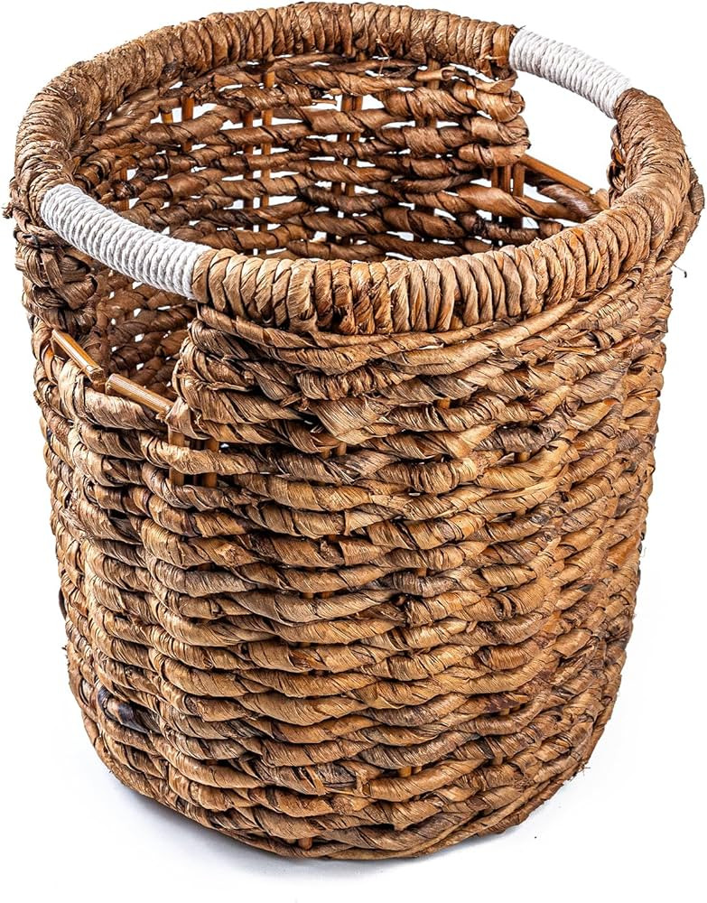 Round Wicker Rattan Basket with Cut-Out Macrame Handles – 16.5"Dia x 17"H Tall Handwoven Laundr... | Amazon (US)