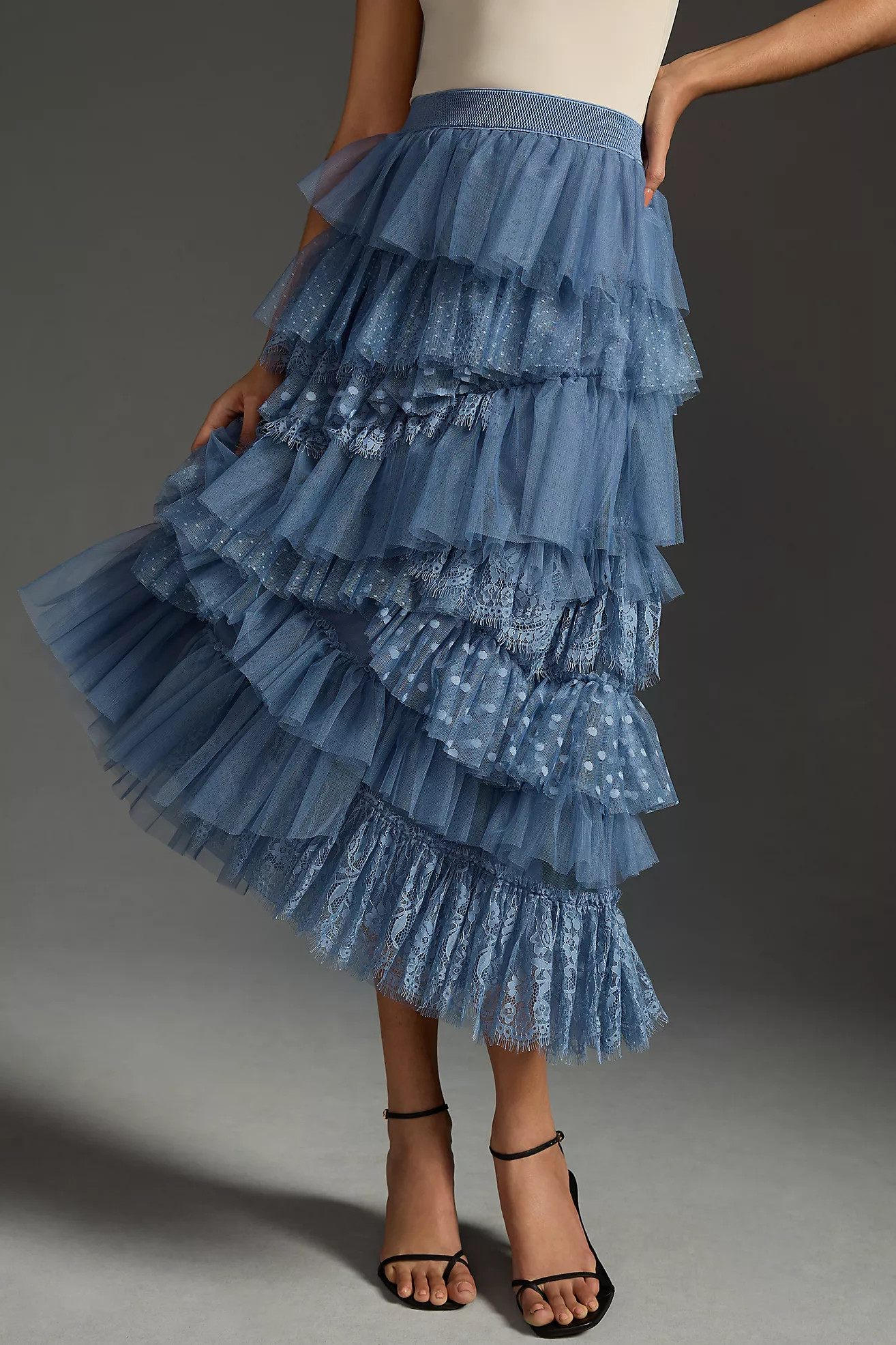 By Anthropologie Ruffled Tulle Midi Skirt | Anthropologie (US)