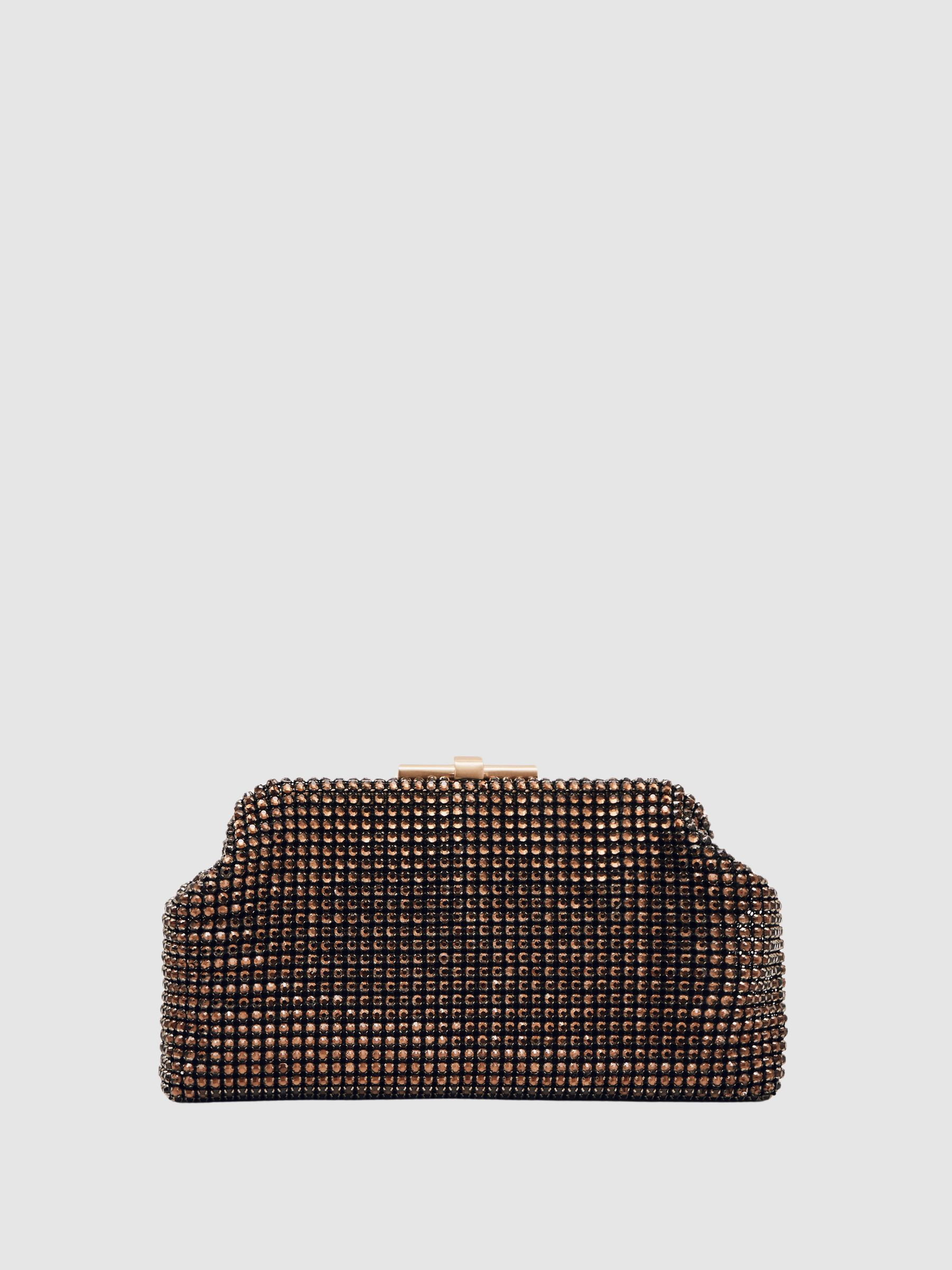 Embellished Clutch Bag in Chocolate | Reiss UK