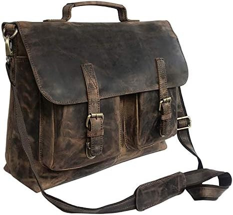 18" Inch Retro Buffalo Hunter Leather Laptop Messenger Bag Office Briefcase College Bag Leather B... | Amazon (US)