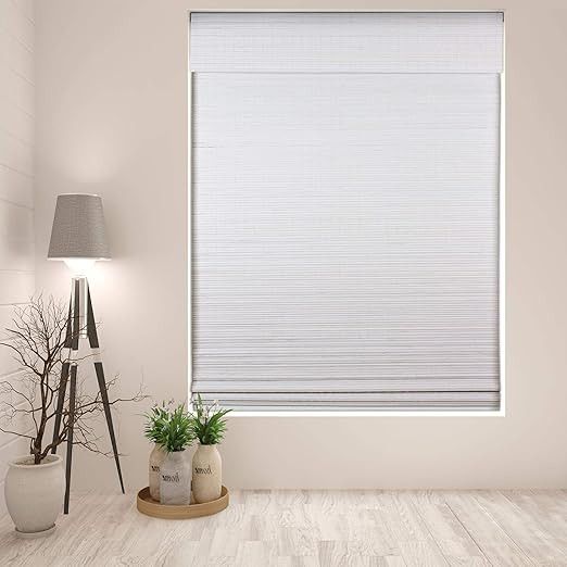 Arlo Blinds Cordless Semi-Privacy White Bamboo Roman Shades Blinds - Size: 34" W x 60" H, Cordles... | Amazon (US)