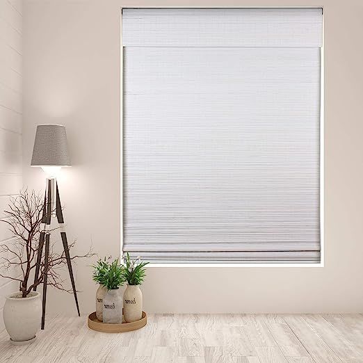 Arlo Blinds Cordless Semi-Privacy White Bamboo Roman Shades Blinds - Size: 34" W x 60" H, Cordles... | Amazon (US)