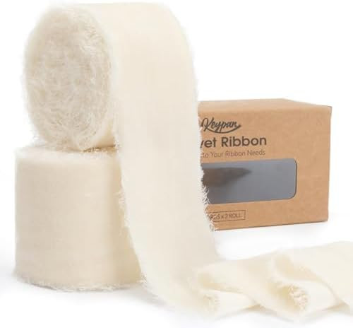 Cream Velvet Ribbon 2-1/2 Inch x 6 Yd Handmade Frayed Vintage Wide Ribbons for Christmas Tree Hom... | Amazon (US)
