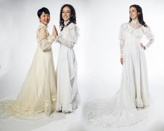 Gorgeous 1970s White Wedding Dress Lace Victorian Neckline  | Etsy | Etsy (US)