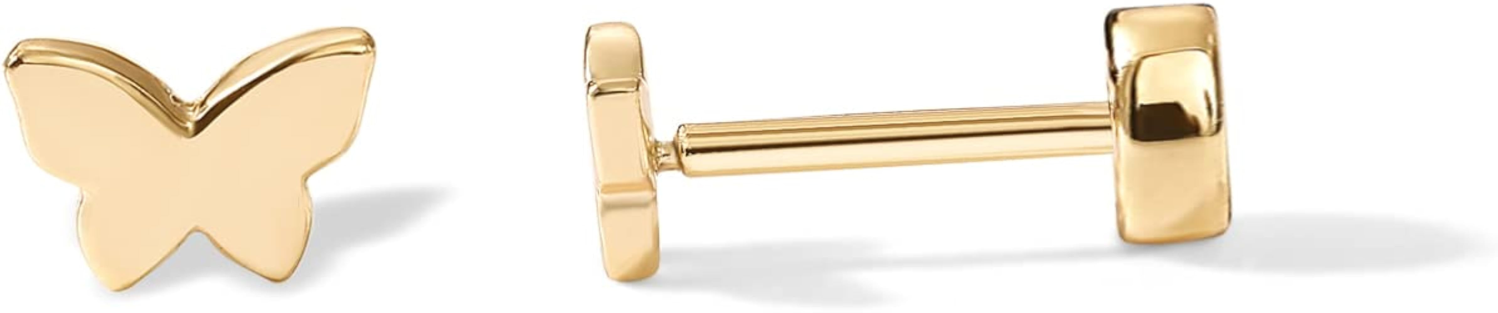 PAVOI 14K Gold Plated Solid 925 Sterling Silver Post Flat Back Stud Earrings for Women | Cartilag... | Amazon (US)