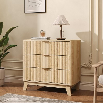 3 Drawer Dresser for Bedroom, 31.5"W Wooden Chest of Drawers with Gold Handles, Small Fluted Nightstand & Bedside End Table for Bedroom, Living Room | Target