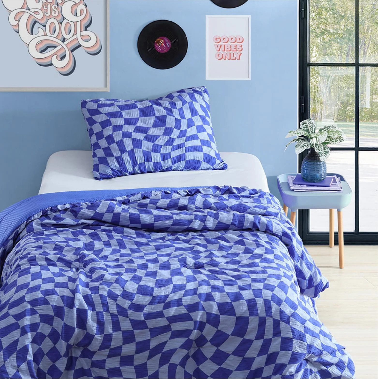 Urban Shop 2-Piece Textured Blue Check Teen Comforter Set, Twin/TwinXL | Walmart (US)