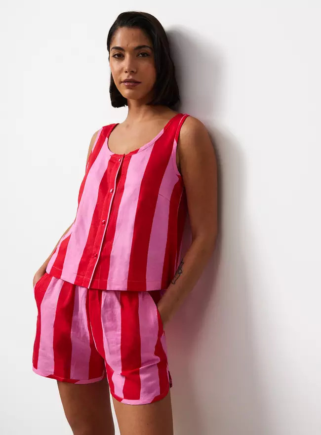 Buy Pink & Red Stripe Linen Blend Shortie Pyjamas 16 | Pyjamas | Tu | Tu Clothing