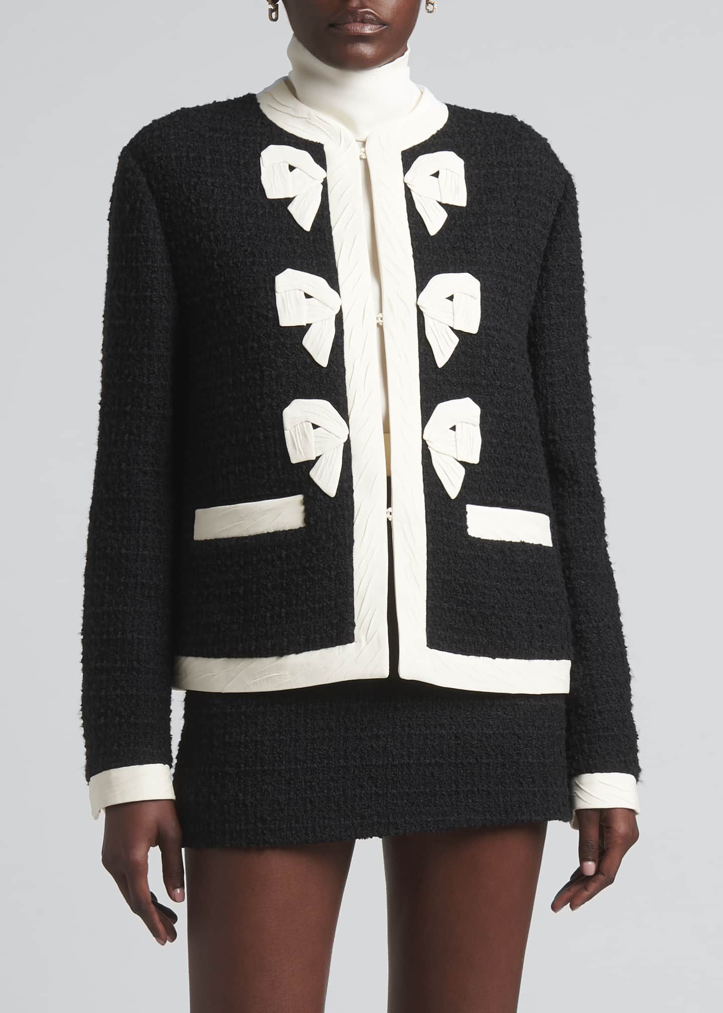 Valentino Bow Applique Tweed Jacket w/ Contrast-Trim | Bergdorf Goodman