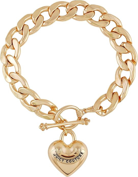 Juicy Couture Goldtone Thick Chain Heart Charm Toggle Bracelet | Amazon (US)