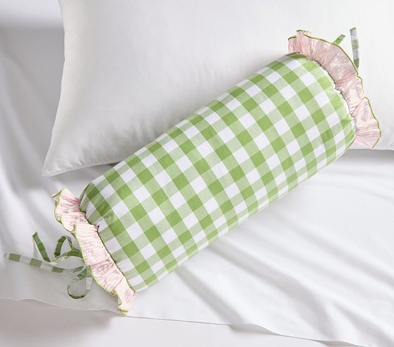 Green Check Bolster Pillow | Pottery Barn Kids