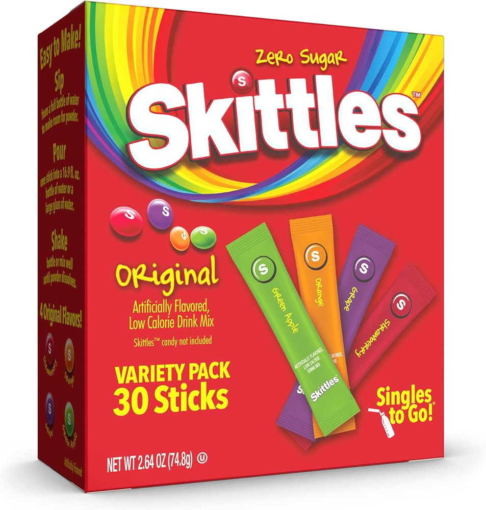 Skittles Singles To Go Variety Pack, Powdered Drink Mix, Zero Sugar, Low Calorie, Includes 4 Flav... | Amazon (US)