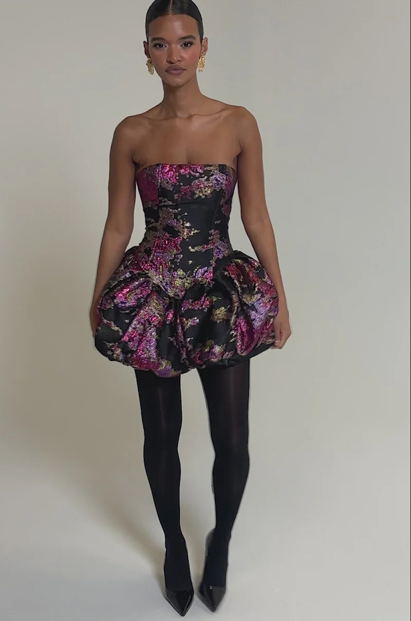 SHOW STOPPER BROCADE MINI DRESS IN PURPLE | AKIRA