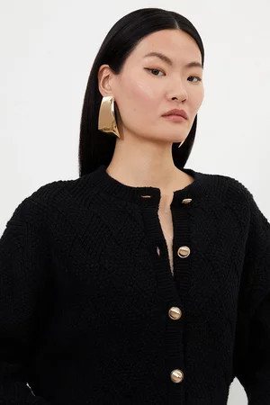 Wool Blend Button Chunky Textured Knit Cardigan | Karen Millen UK + IE + DE + NL