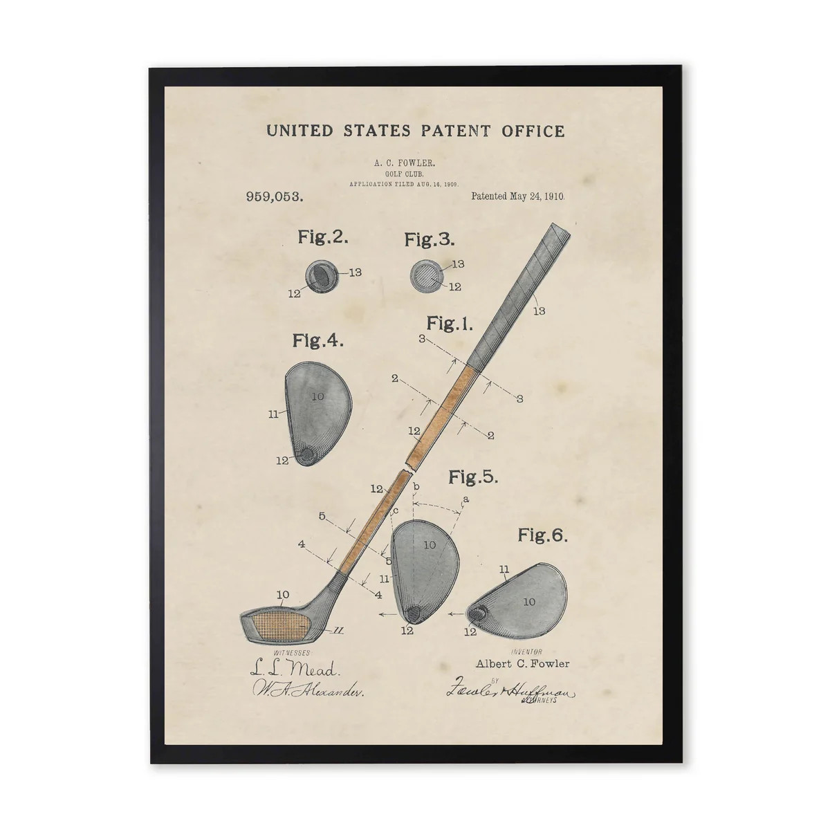 Golf Club Patent in Black Frame | Jones & Daughters