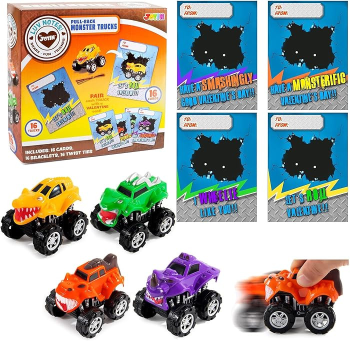 JOYIN Valentine's Day 16 Pack Pull Back Monster Truck Toys with Gift Cards for Kids, Mini Monster... | Amazon (US)