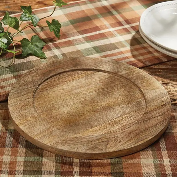 Wood Grain Round Charger Plate | Antique Farm House