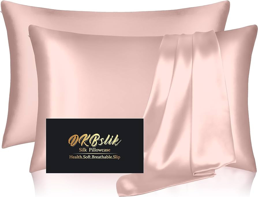 Silk Pillowcase 2 Pack, Natural Mulberry Silk Pillow Case, Anti Acne Silk Pillowcase for Hair and... | Amazon (US)