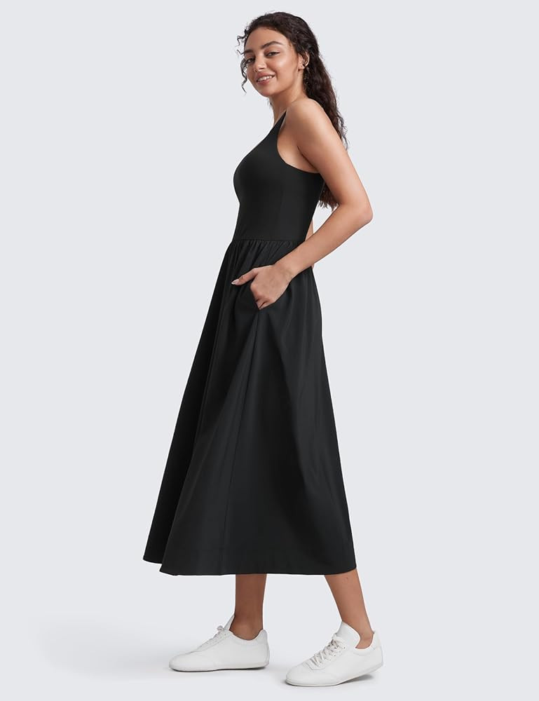 CRZ YOGA Square Neck Maxi Dress for Women - Flowy Sleeveless Padded Travel Casual Outfits with Si... | Amazon (US)