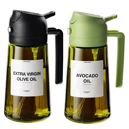 KORALAKIRI 2 in 1 Oil Sprayer for Cooking, 16oz/470ml Glass Food-grade Olive Oil Spray Bottle Dispenser Mister Spritzer with Pourer for Kitchen, Salad, Frying, BBQ (Black & Green) | Walmart (US)