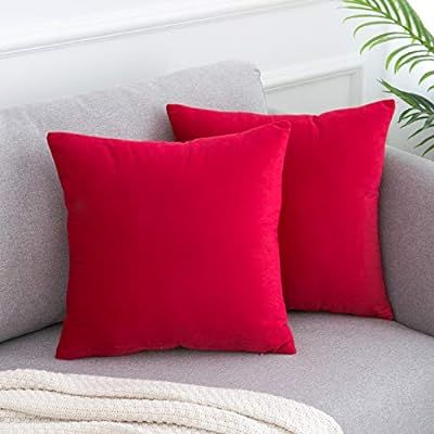 WLNUI Set of 2 Soft Velvet Christmas Red Pillow Covers 18x18 Inch Square Decorative Throw Pillow ... | Amazon (US)