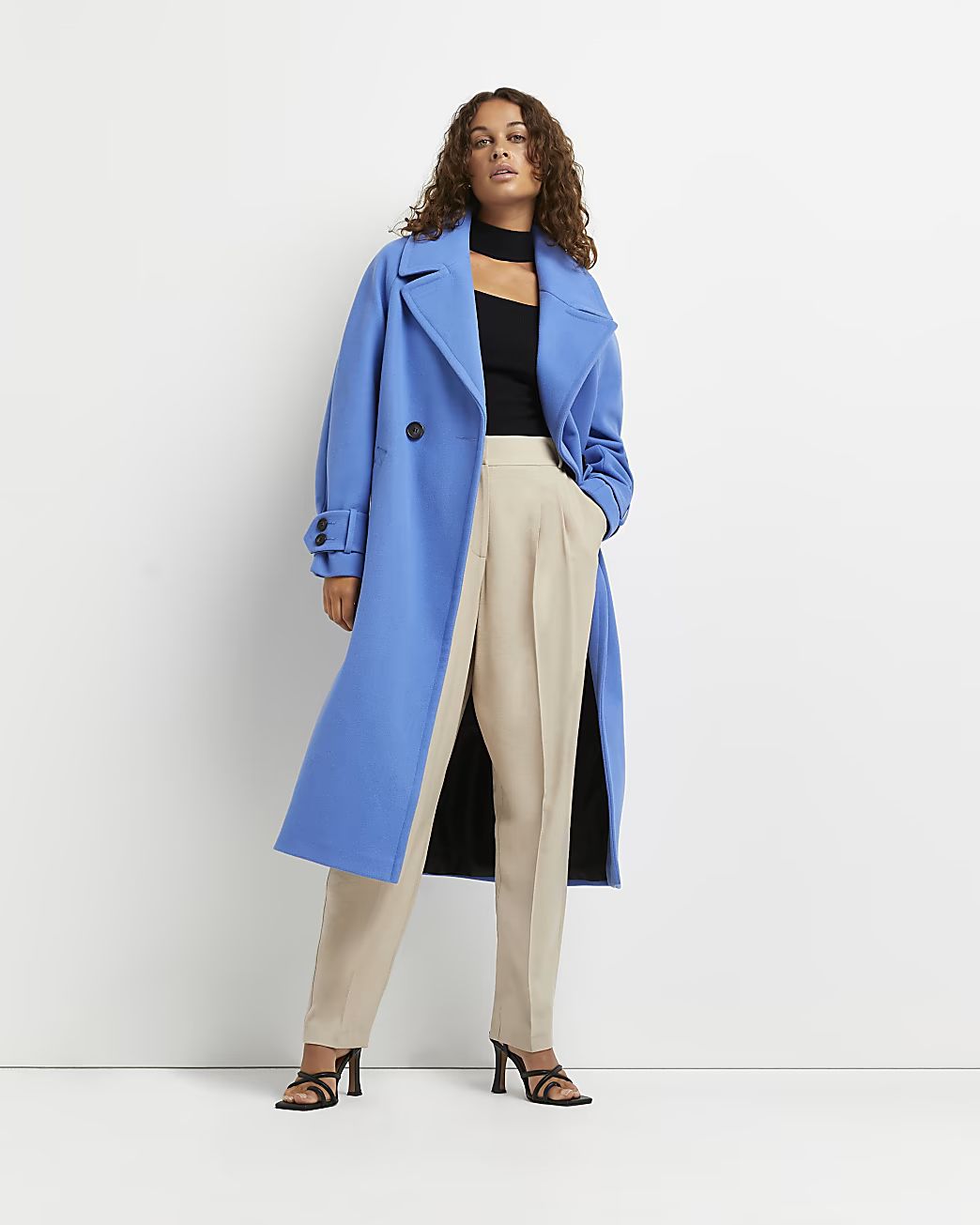 Blue double breasted coat | River Island (UK & IE)