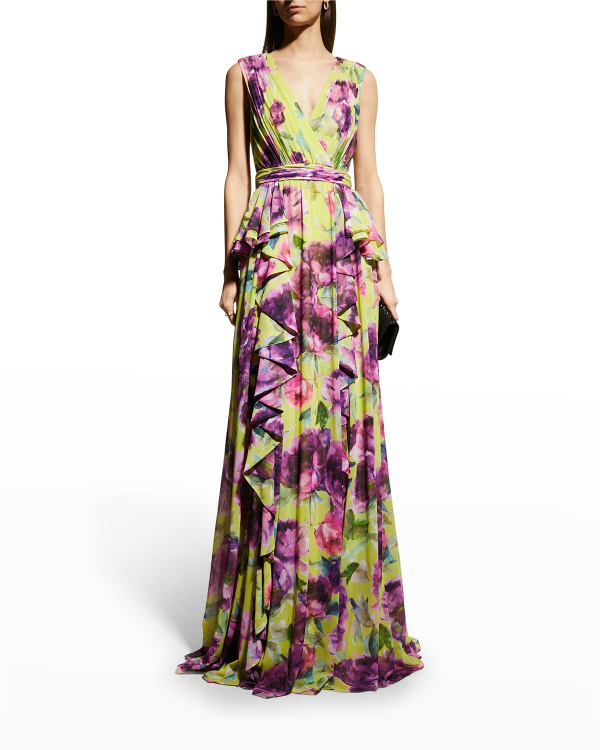 Ruffled Floral-Print Gown | Neiman Marcus