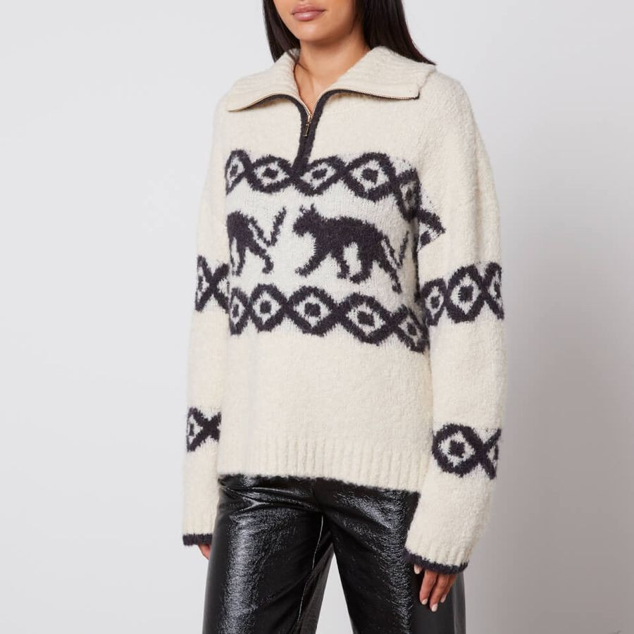 Kitri Uma Boucle Knit Boucle Quarter Zip Sweater | Coggles (Global)