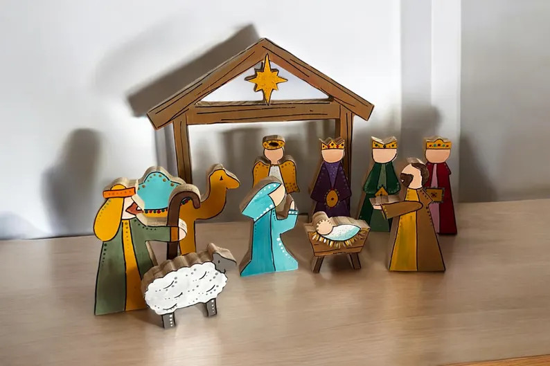 Hand Painted Wooden Nativity Set - Style 1 | Etsy (US)