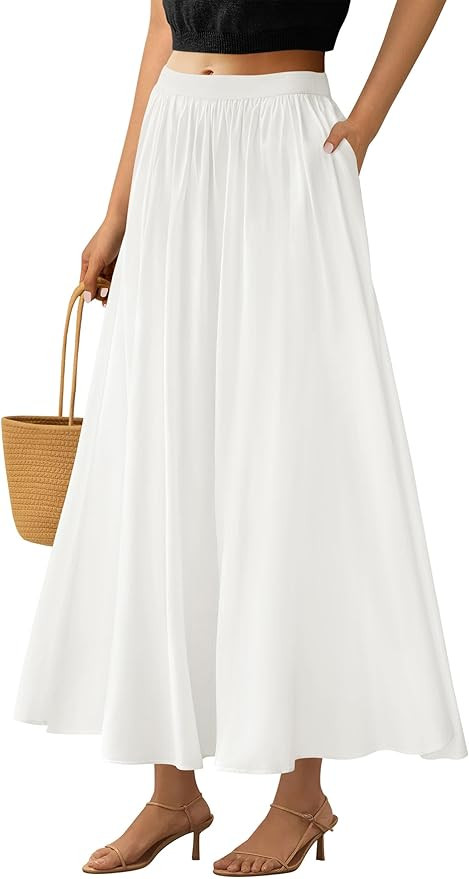 PRETTYGARDEN Women's Maxi Skirts 2025 Summer Ruffle High Waisted A Line Long Skirt Flowy Beach Va... | Amazon (US)