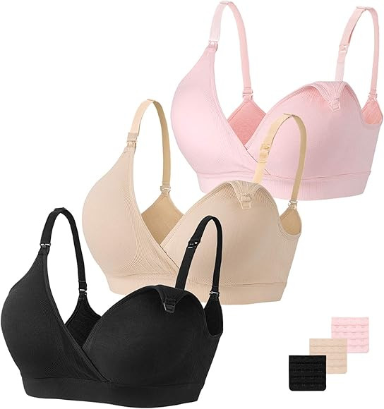 Vinfact Nursing Bra 3 Pack Seamless V Neck Maternity Bra Women Pregnancy Breastfeeding Bra | Amazon (US)