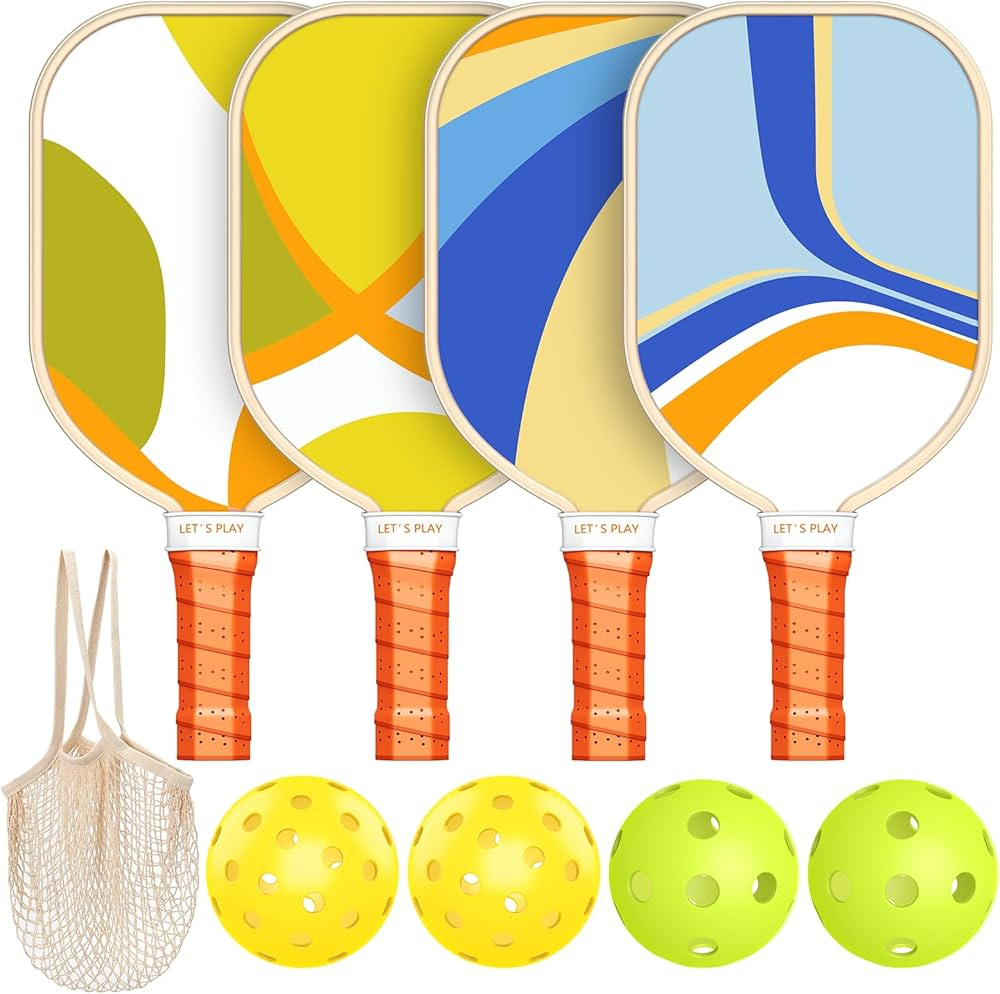 Pickleball Paddles, USAPA Approved Wooden/Fiberglass Pickleball Set of 4 with 4 Balls and 1 Carry... | Amazon (US)