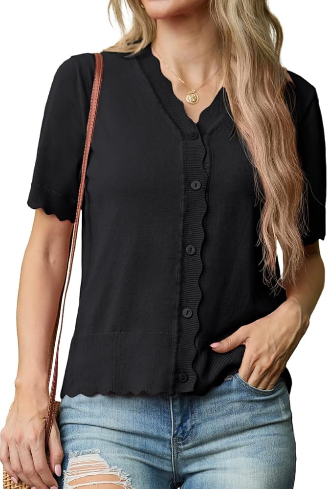 GRECERELLE Women's 2025 Short Sleeve Summer Sweater Tops Casual Button Down Knit Cardigan | Amazon (US)