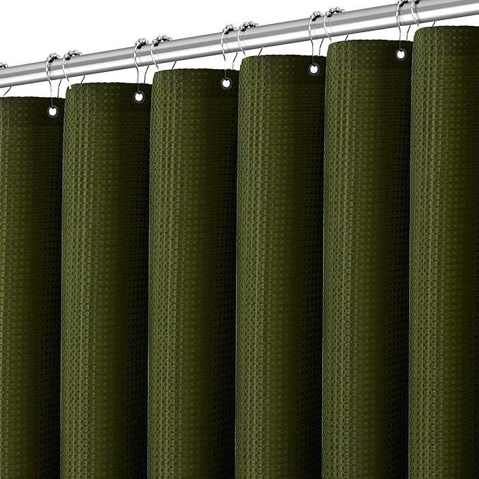 Dark Green Shower Curtain with Waffle Weave Fabric Shower Curtain Waffle Textured Heavy Duty, Hot... | Amazon (US)
