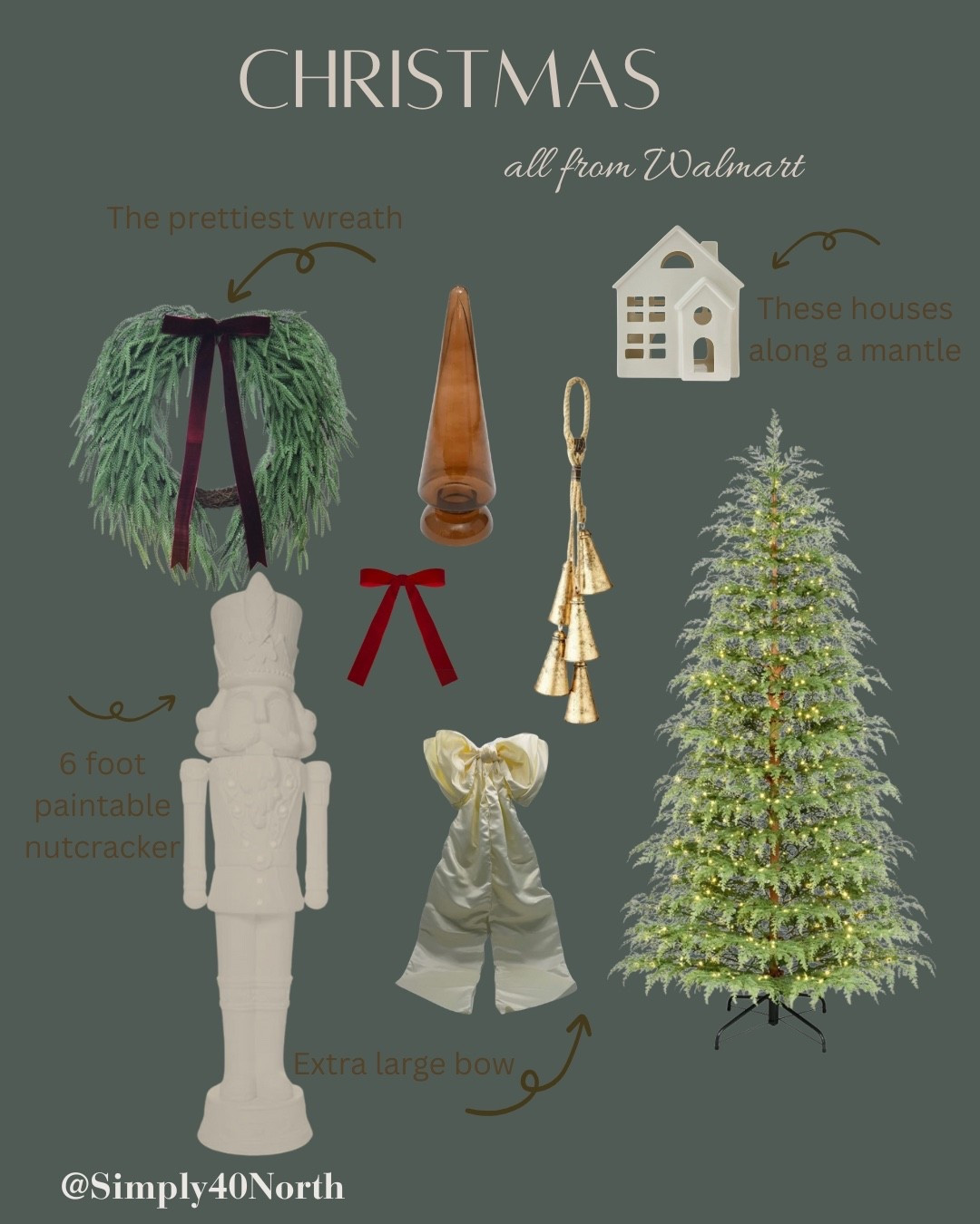 Sharing my favorite Christmas picks all from Walmart.  The plantable, life size nut cracker would be my dream!  The wreath looks so high end.  I love the oversized bow and the little red bows I would put on the tree.

#LTKSeasonal #LTKHome