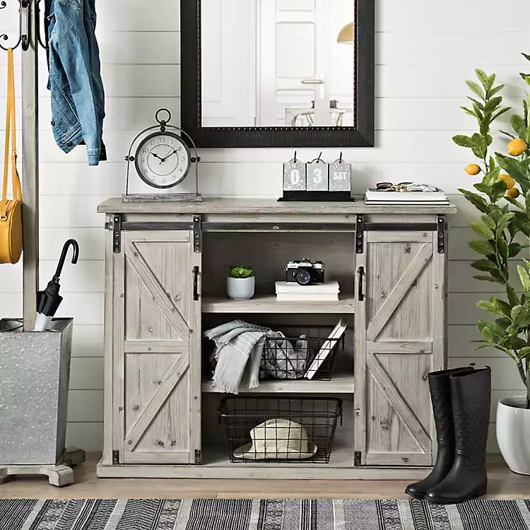 Natural Farmhouse Sliding Door Cabinet | Kirkland's Home