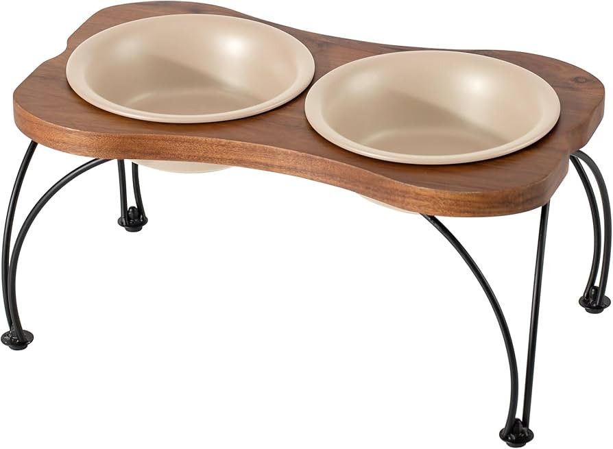 Ceramic 7.1-inch Raised Double-Bowl Set with Non-Slip Stand, 2.5 Cup Food or 24 oz Water Dishes f... | Amazon (US)