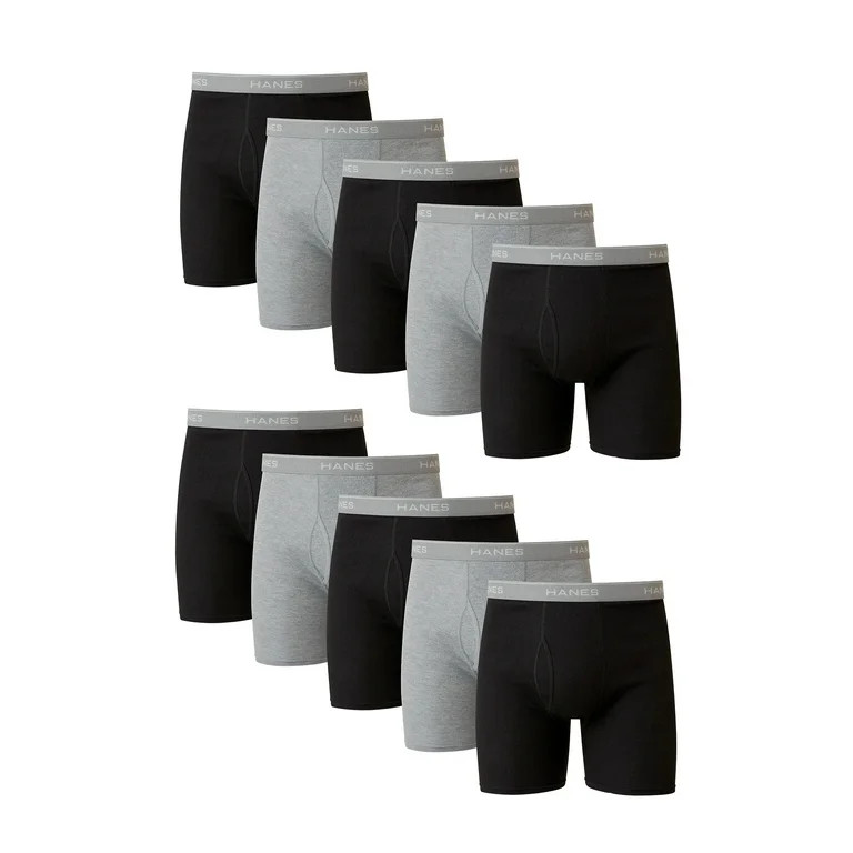 Hanes Men's Super Value Pack Black/Grey Boxer Briefs, 10 Pack - Walmart.com | Walmart (US)